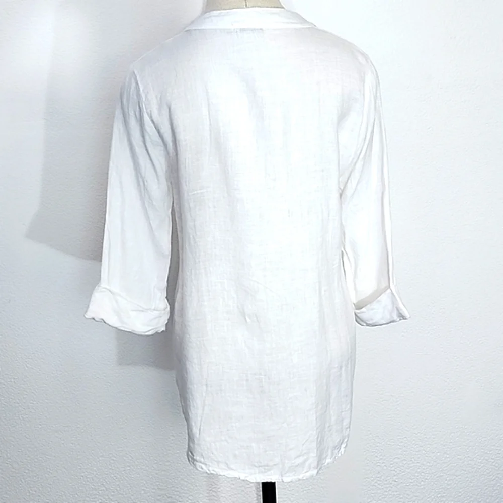 Lungo L'arno Shirt 100% Linen Mother Of Pearl Buttons Long Sleeves White Size L - Picture 9 of 12